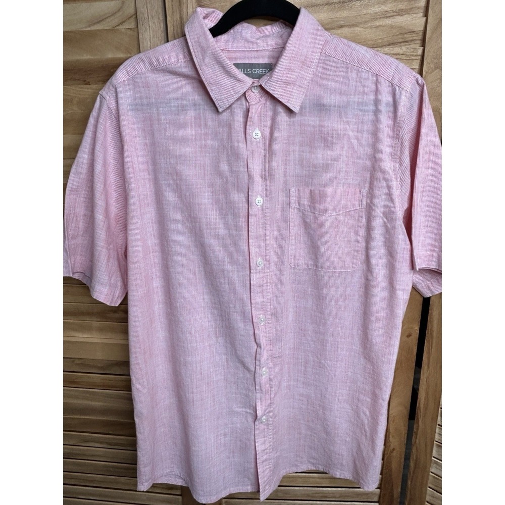 Falls Creek Short Sleeve Modern Fit Button Up Size Medium Pink lined